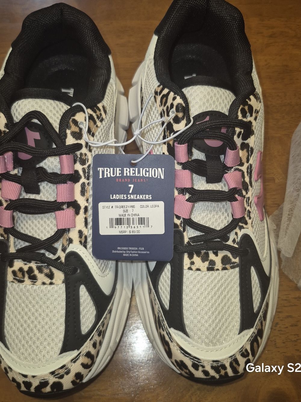 True Religion Women's Leopard Accent Sneakers in White and Pink